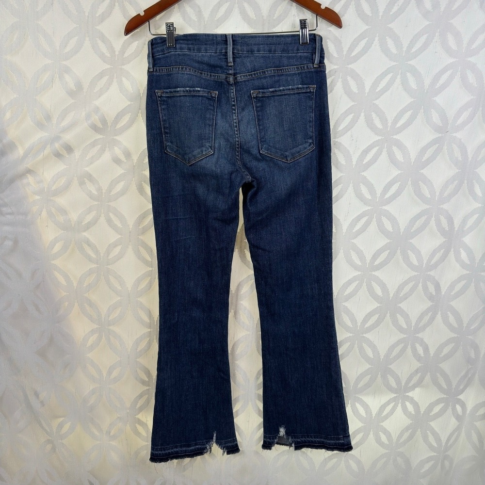 FRAME Denim Le Crop Mini Boot Roberts Jeans Dark Wash Distressed Raw Hem 26 - Picture 8 of 10
